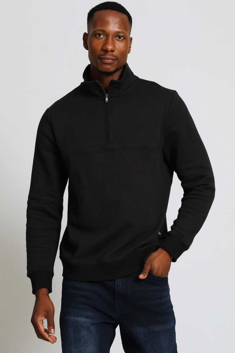 Quarter Zip Fleece Sweat Top - Black