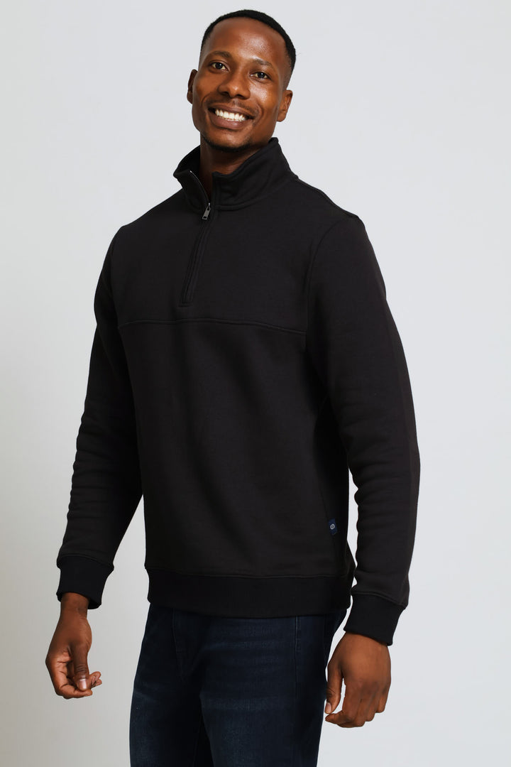 Quarter Zip Fleece Sweat Top - Black