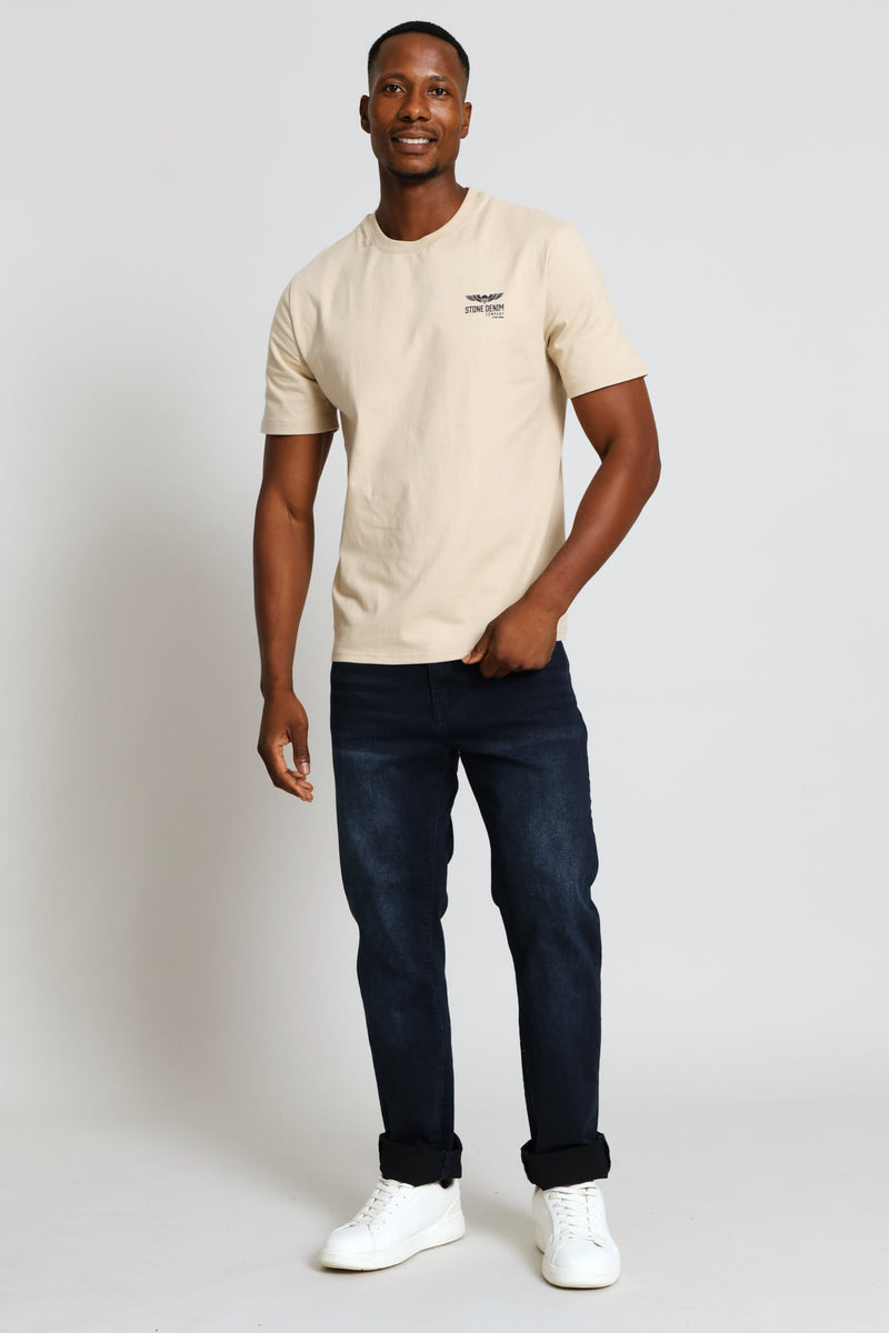 Wings Chest Print Tee - Taupe