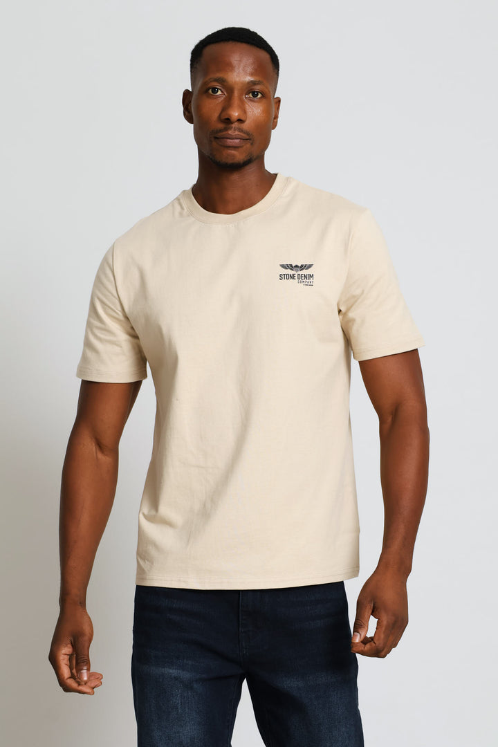 Wings Chest Print Tee - Taupe