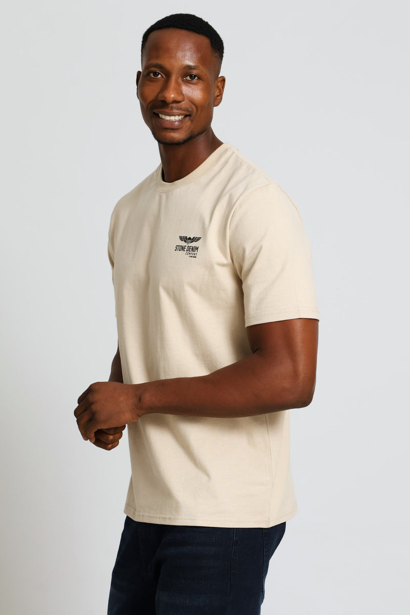 Wings Chest Print Tee - Taupe