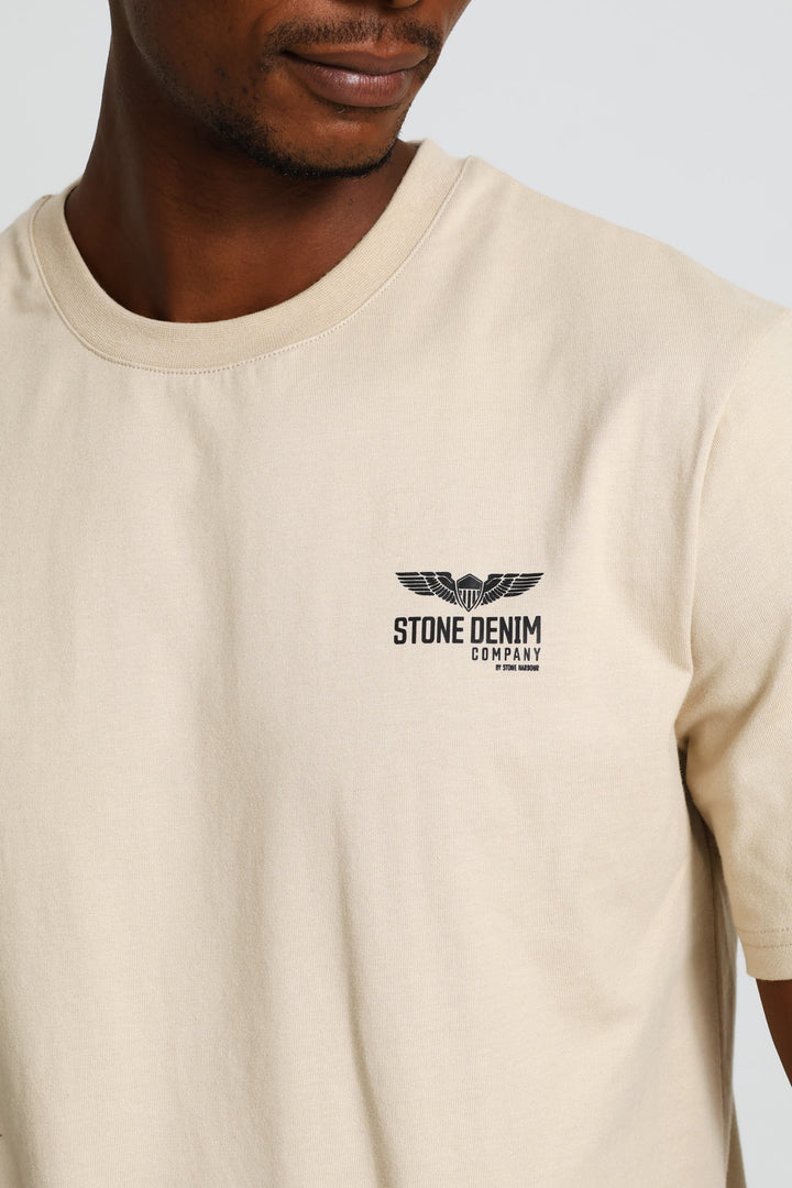Wings Chest Print Tee - Taupe