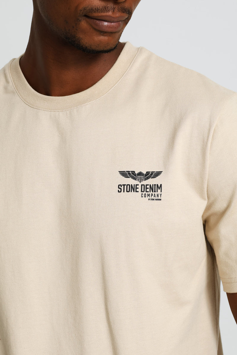 Wings Chest Print Tee - Taupe
