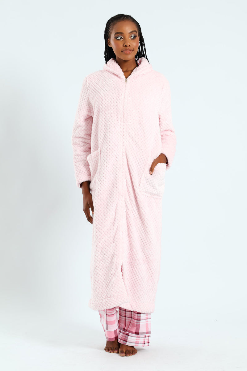 Ankle Length Zip-Through Gown - Light Pink