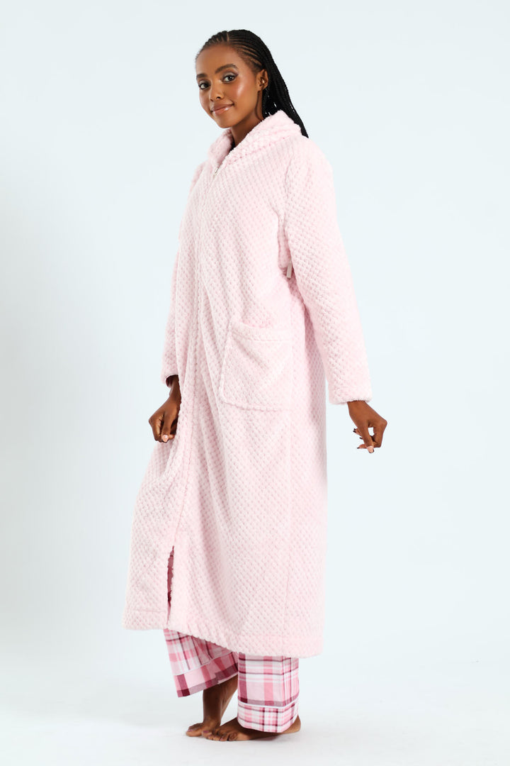 Ankle Length Zip-Through Gown - Light Pink