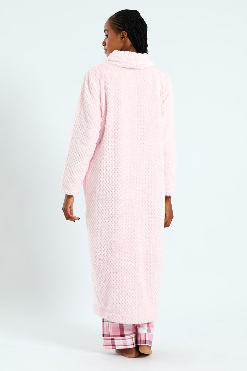 Ankle Length Zip-Through Gown - Light Pink