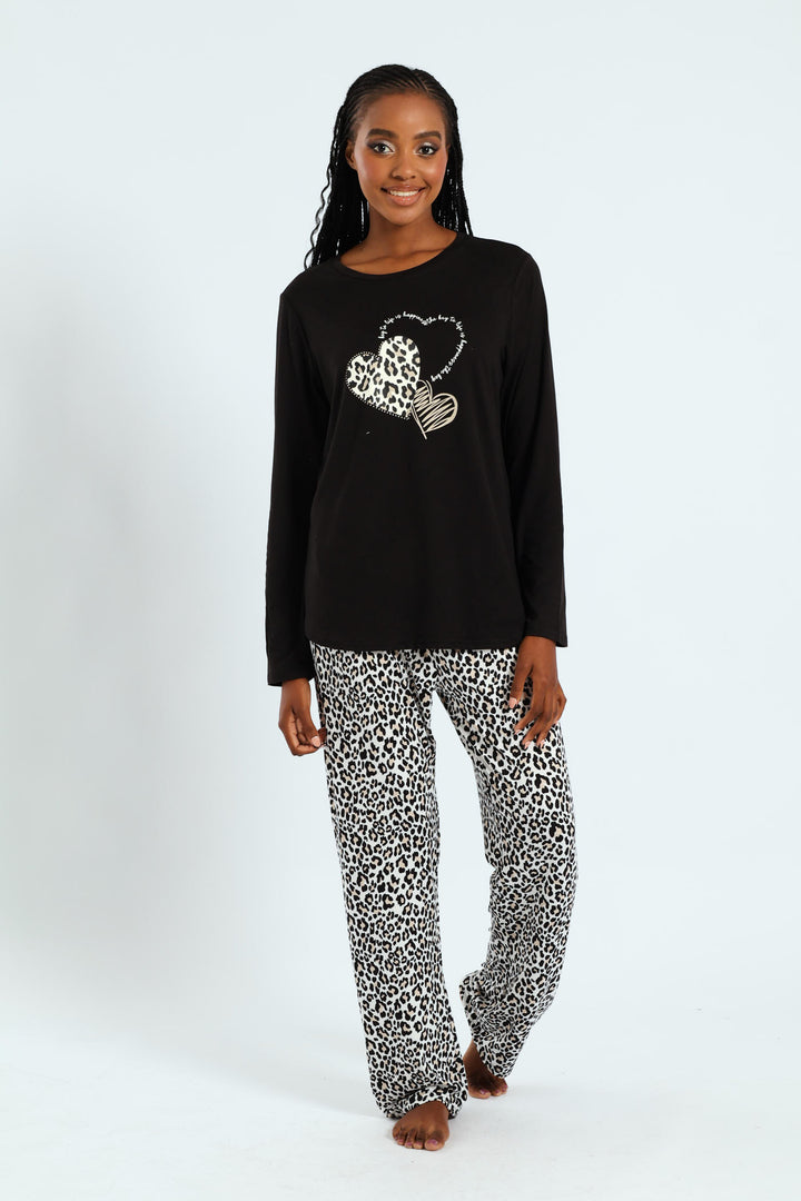 Soft Touch Long Sleeve Animal Top & Pants Set - Black
