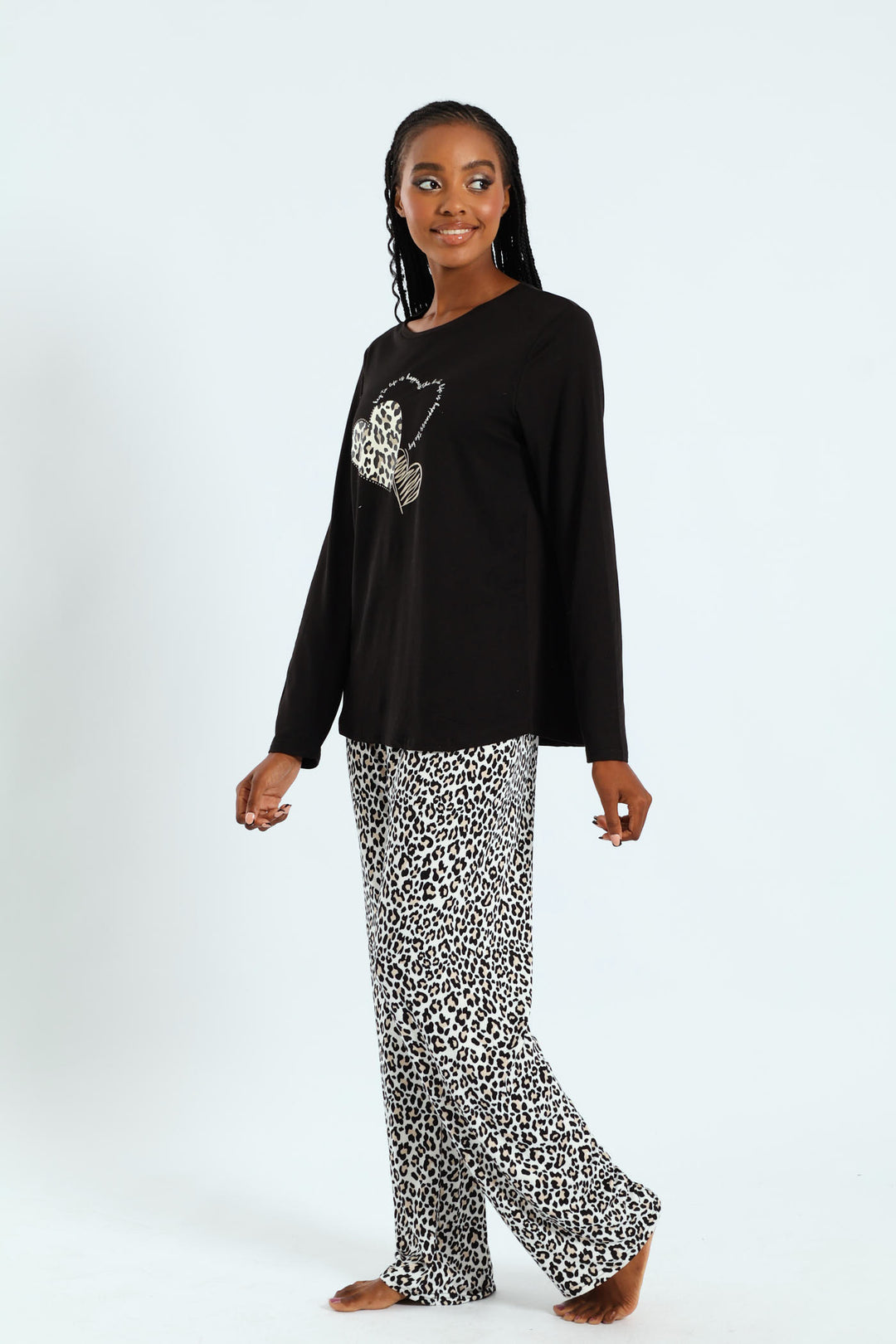 Soft Touch Long Sleeve Animal Top & Pants Set - Black