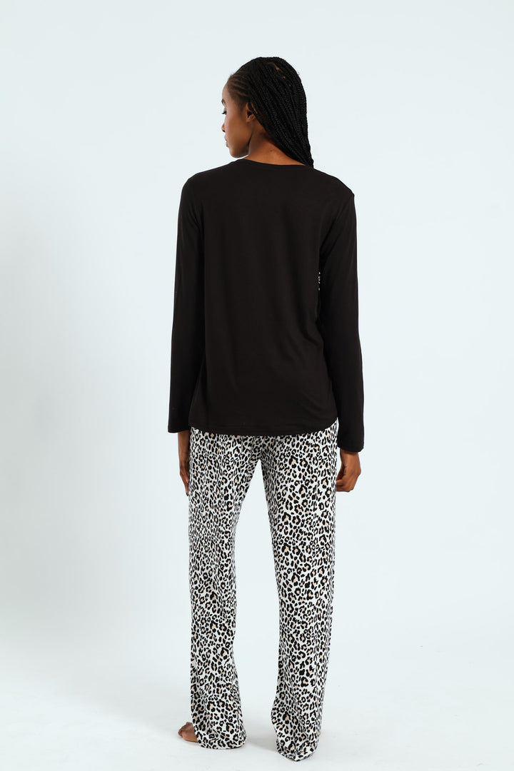 Soft Touch Long Sleeve Animal Top & Pants Set - Black