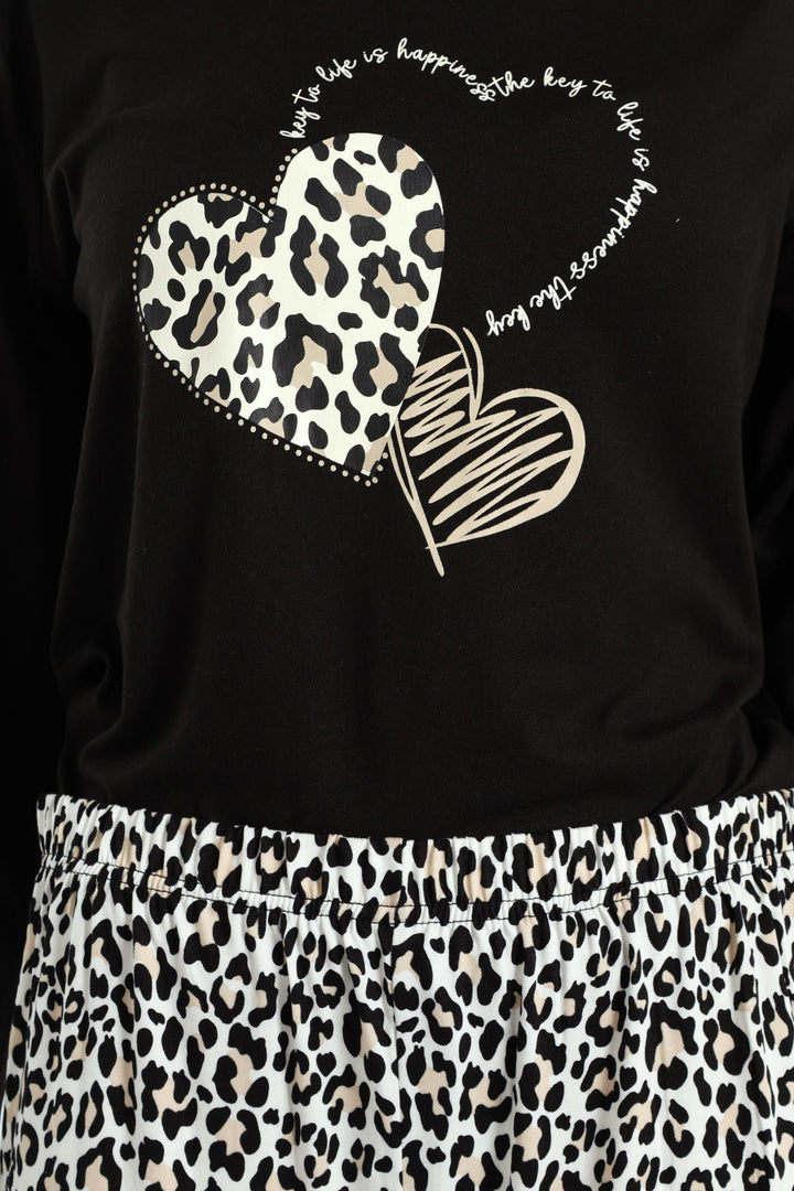Soft Touch Long Sleeve Animal Top & Pants Set - Black
