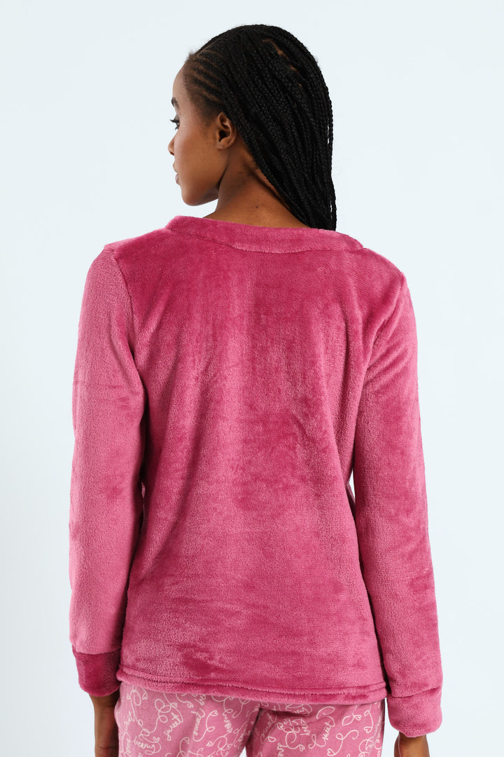 Long Sleeve Fluffy Embroidered Chilled Weekend Pull Over - Dusty Pink