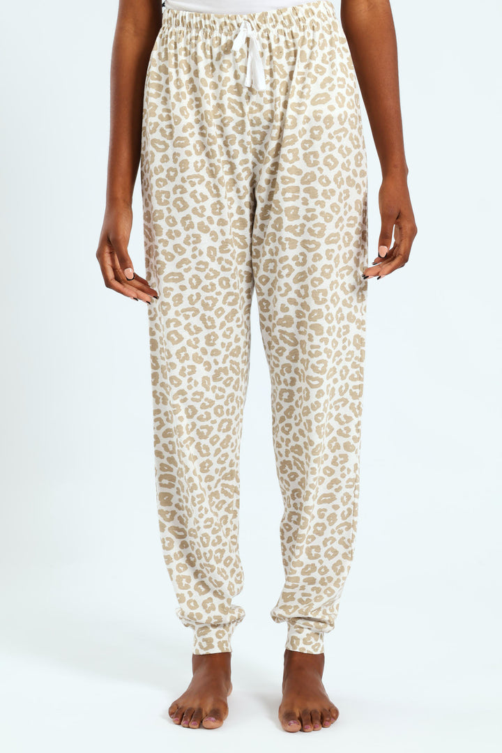 Knit Animal Print Sleep Jogger - Light Brown