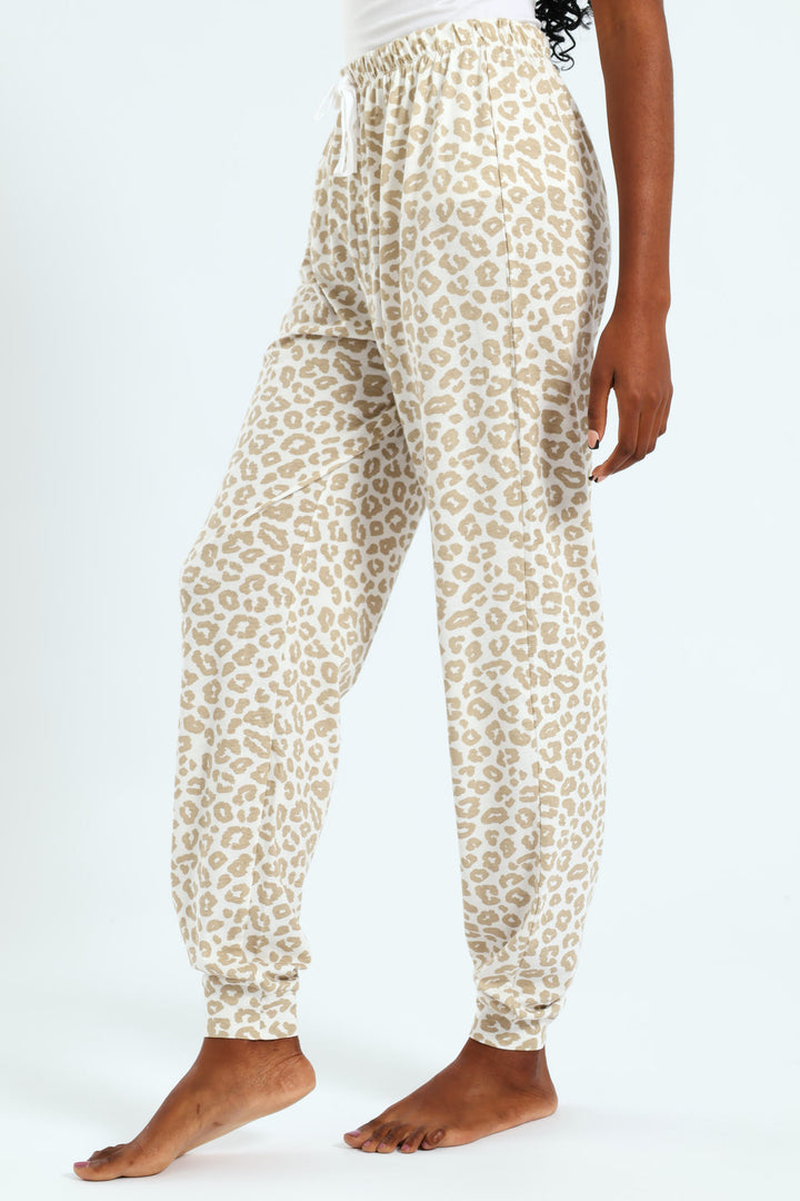 Knit Animal Print Sleep Jogger - Light Brown