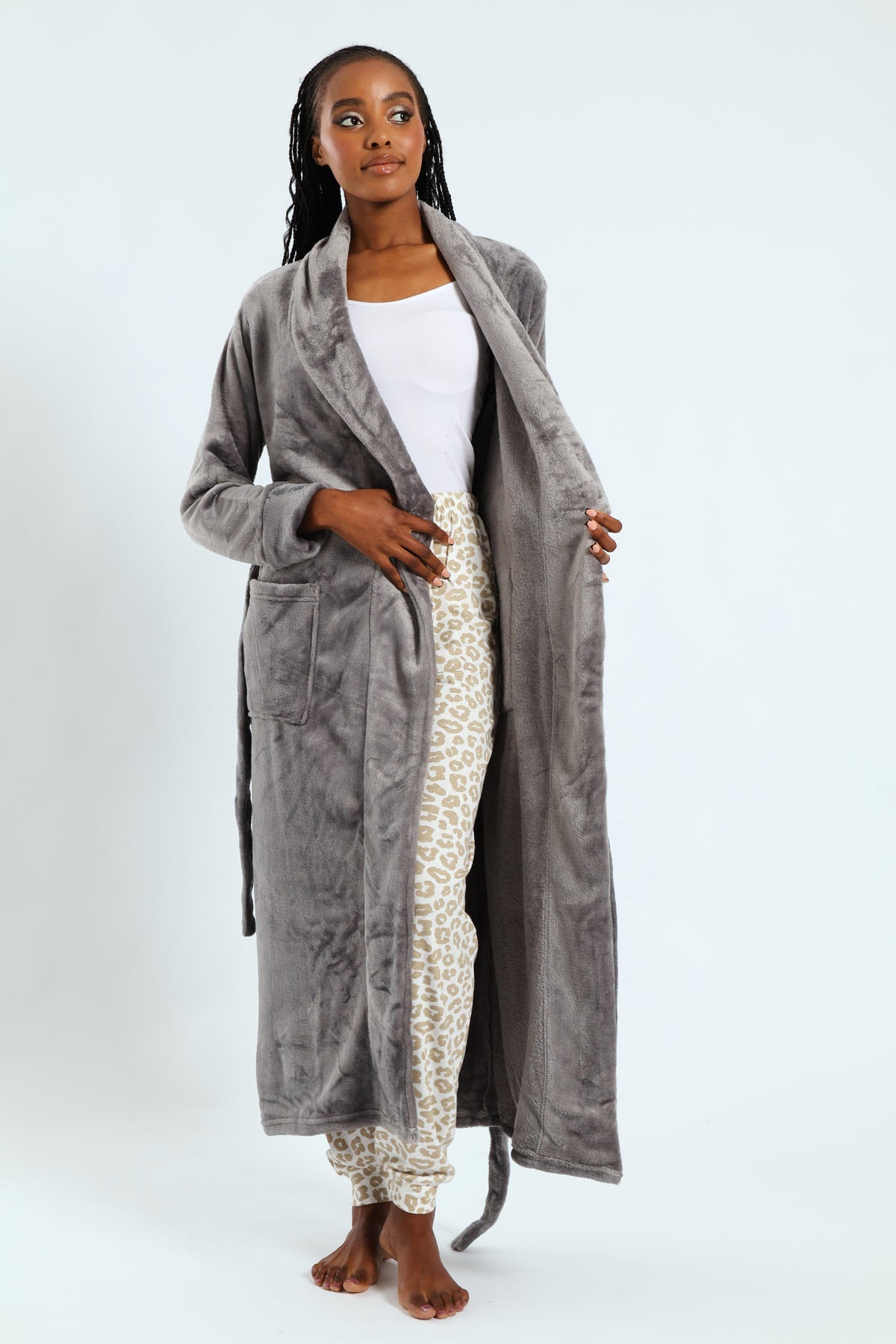 grey fluffy dressing gown Daisy Dreamer Womens Shimmer Grey Fleece Dressing Gown