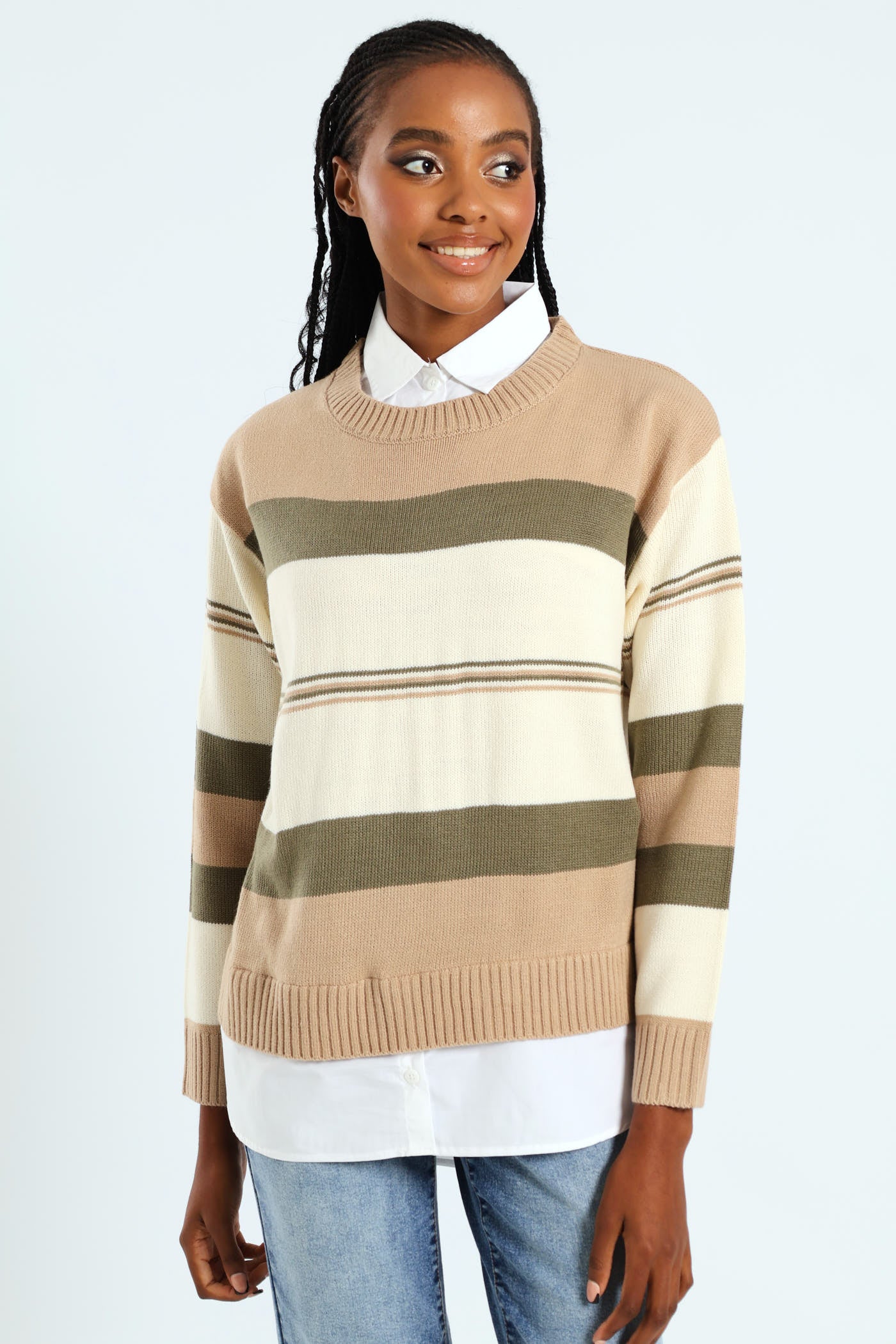 美品⭐︎Deuxieme Classe ⭐︎Tilden Sweater Ladies Stripe Twofer Knitwear - Fatigue/Cream – Edgars