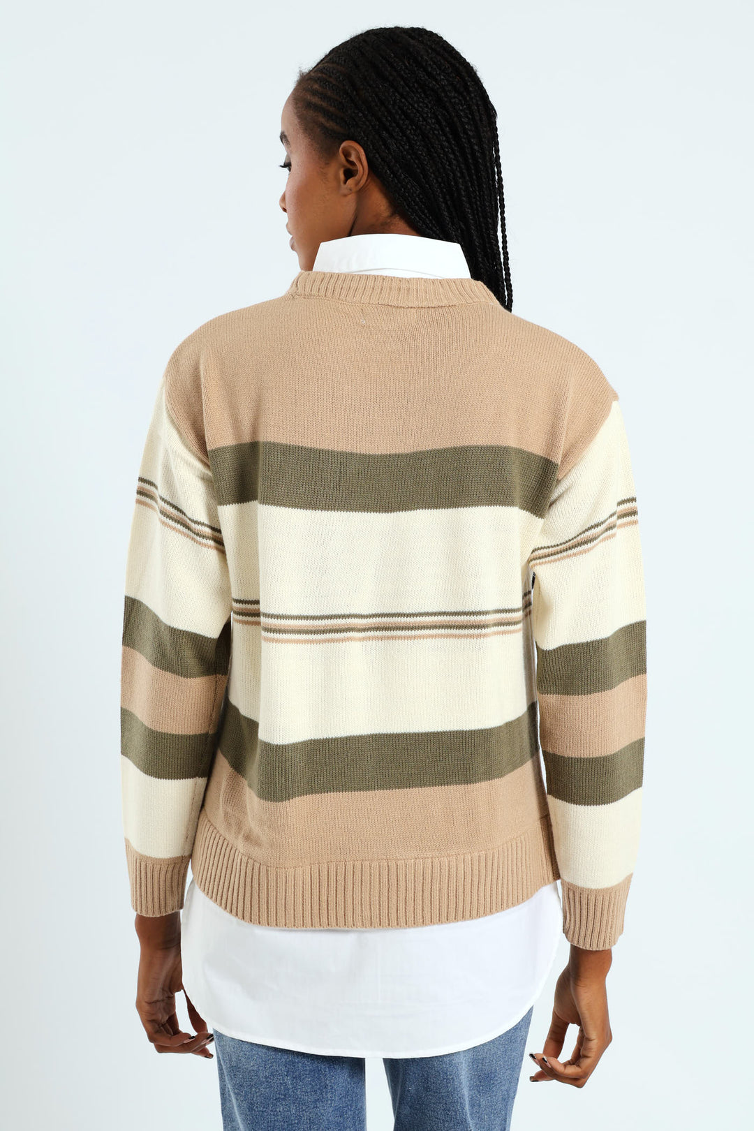 Stripe Twofer Knitwear - Fatigue/Cream