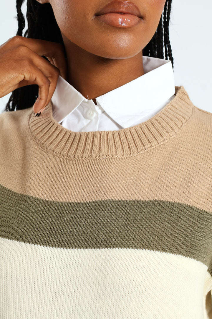 Stripe Twofer Knitwear - Fatigue/Cream