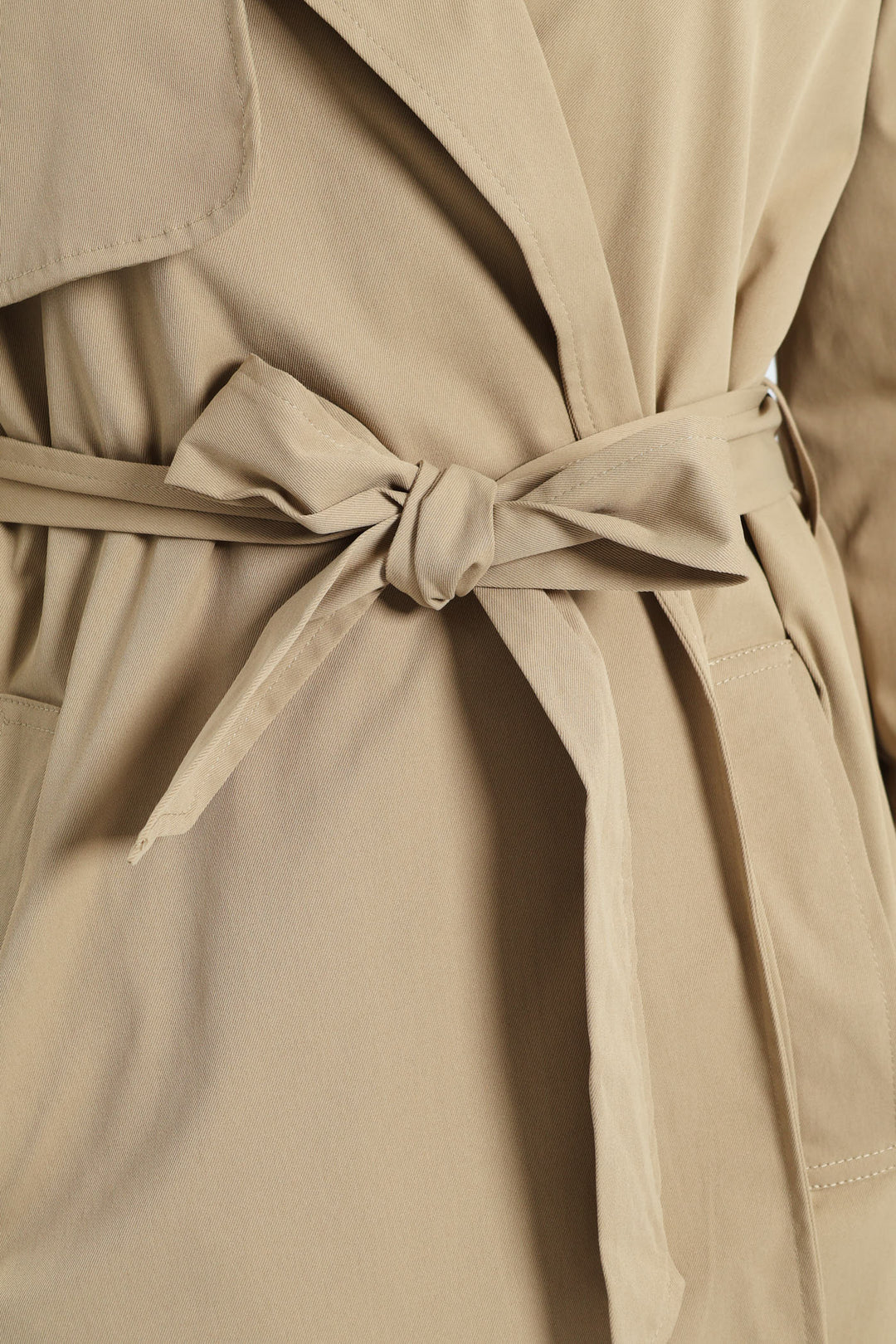 Wrap Trench Coat With Self Belt - Khaki