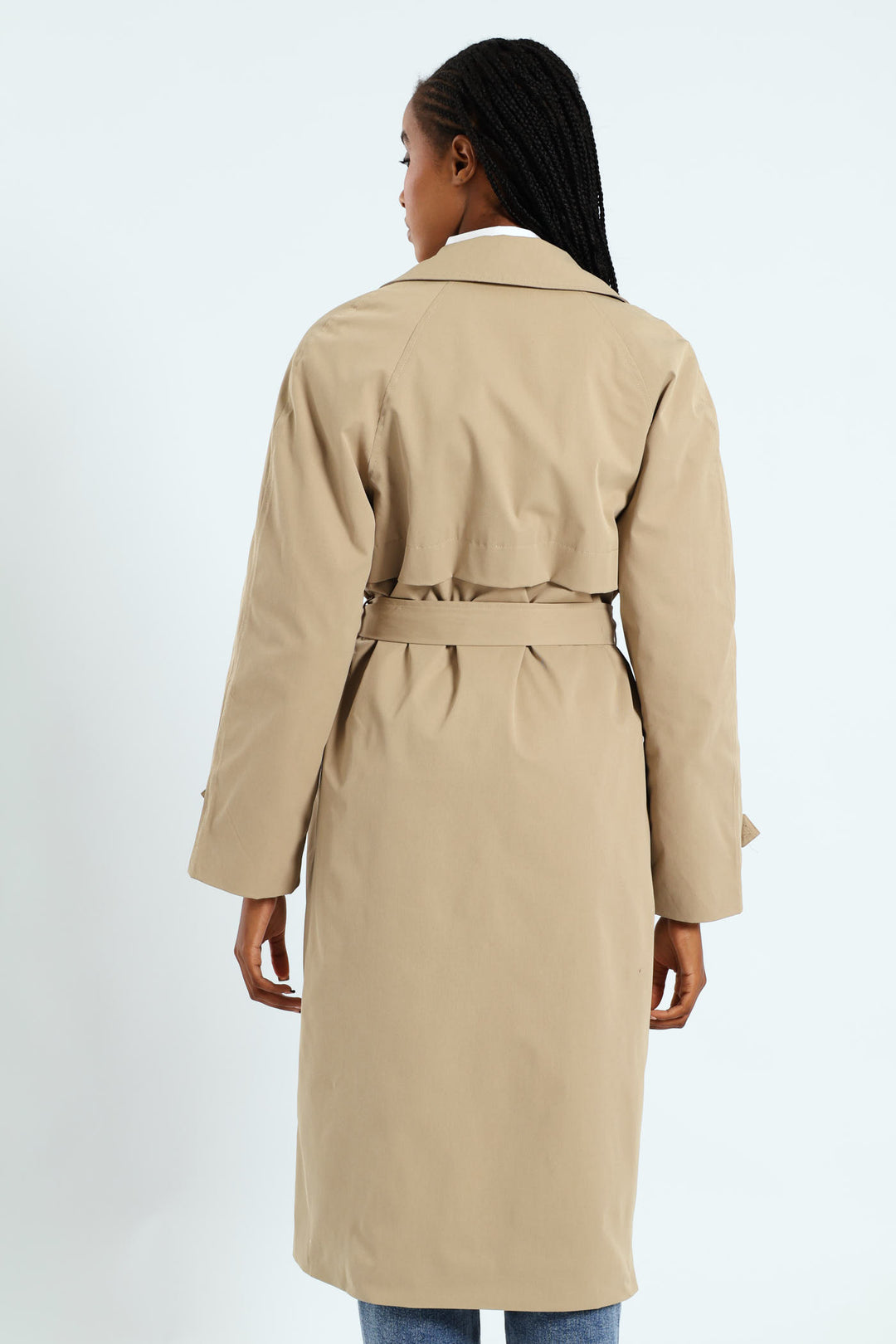 Wrap Trench Coat With Self Belt - Khaki