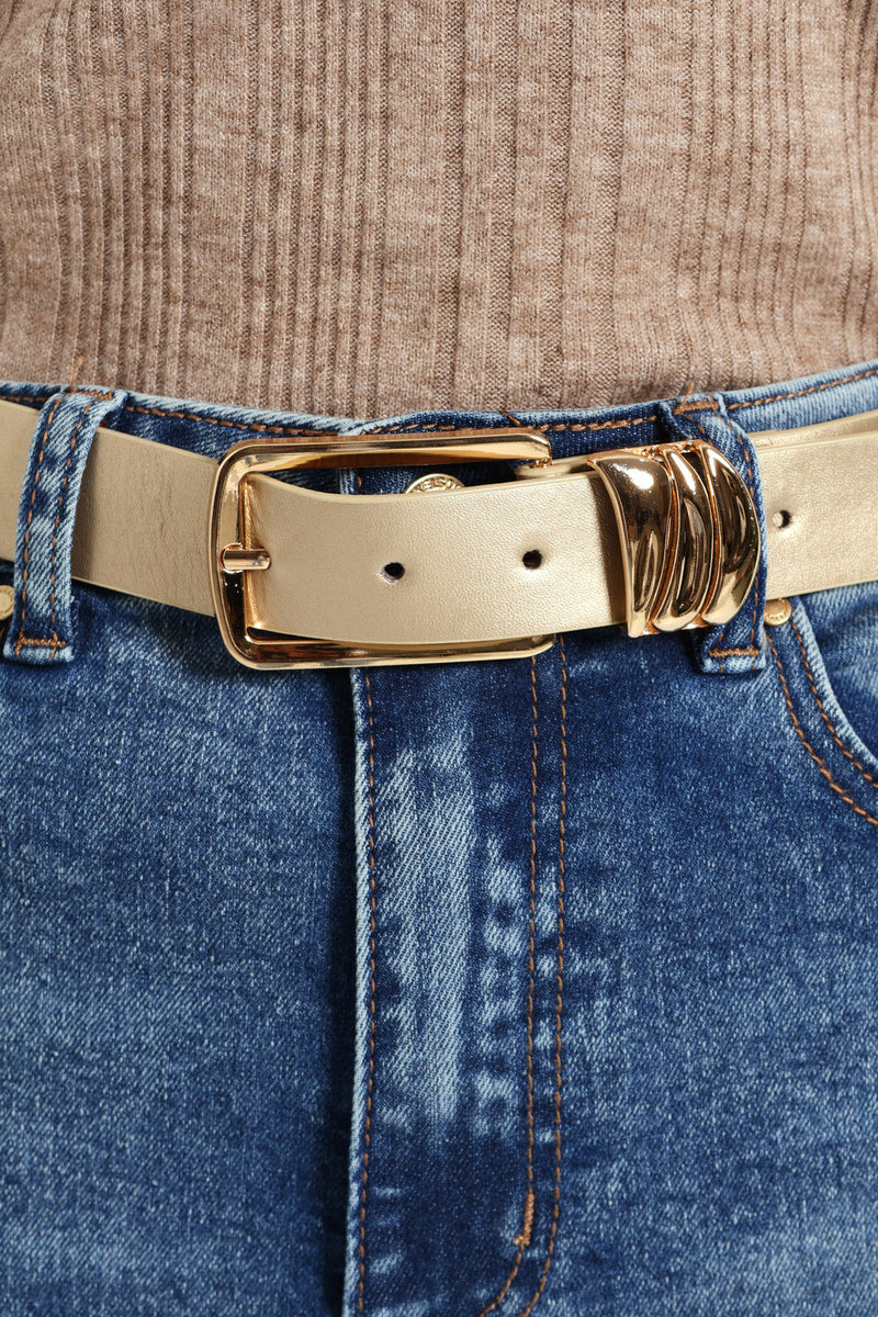 Hi-Rise Belted Straight Leg Jean - Dark Wash