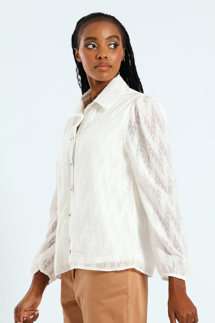 Textured Clip Spot Shirt - Cream