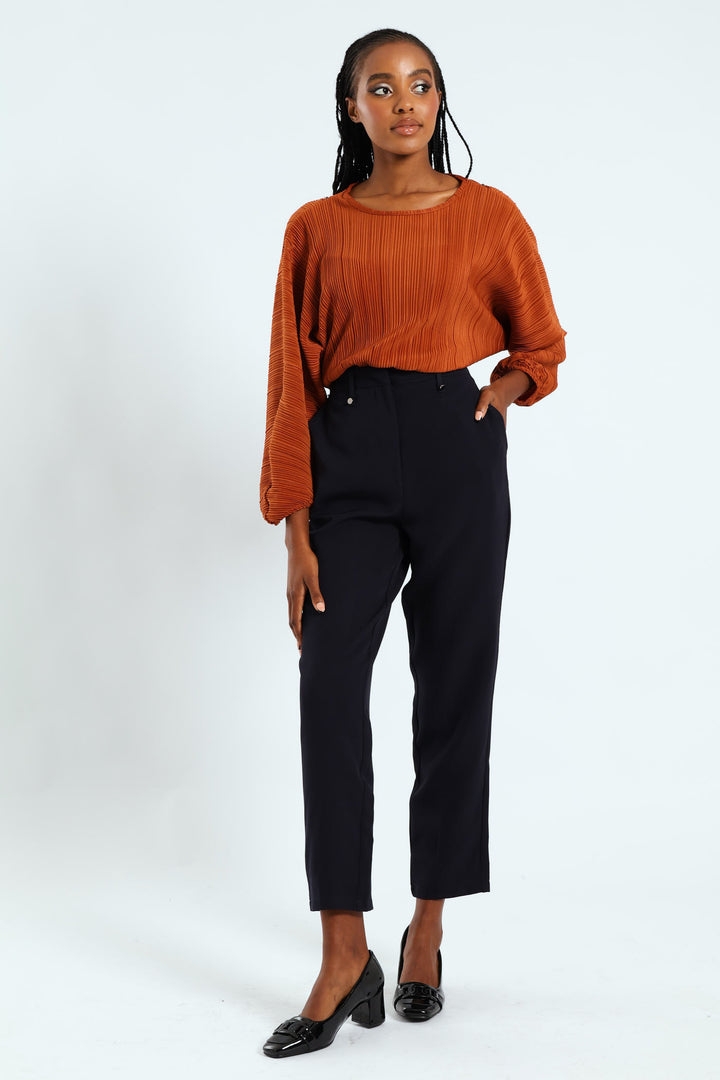 Rivet Detail Slim Leg Pants - Navy