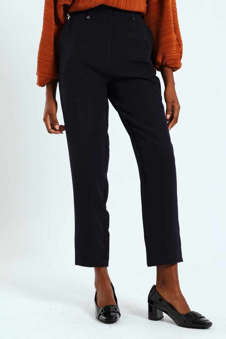 Rivet Detail Slim Leg Pants - Navy