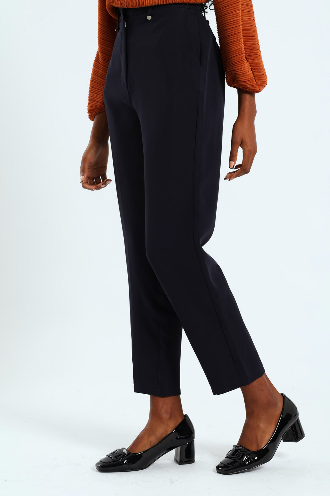 Rivet Detail Slim Leg Pants - Navy