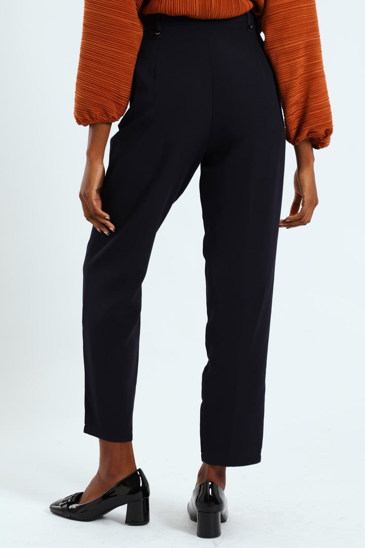 Rivet Detail Slim Leg Pants - Navy