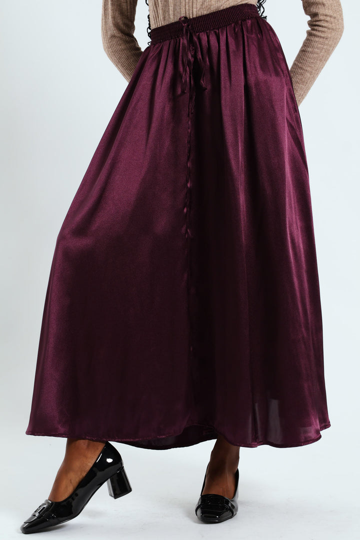 Pull-On Satin Twil Midaxi Skirt - Plum Noir