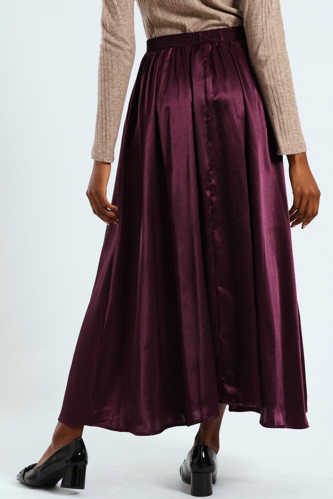 Pull-On Satin Twil Midaxi Skirt - Plum Noir