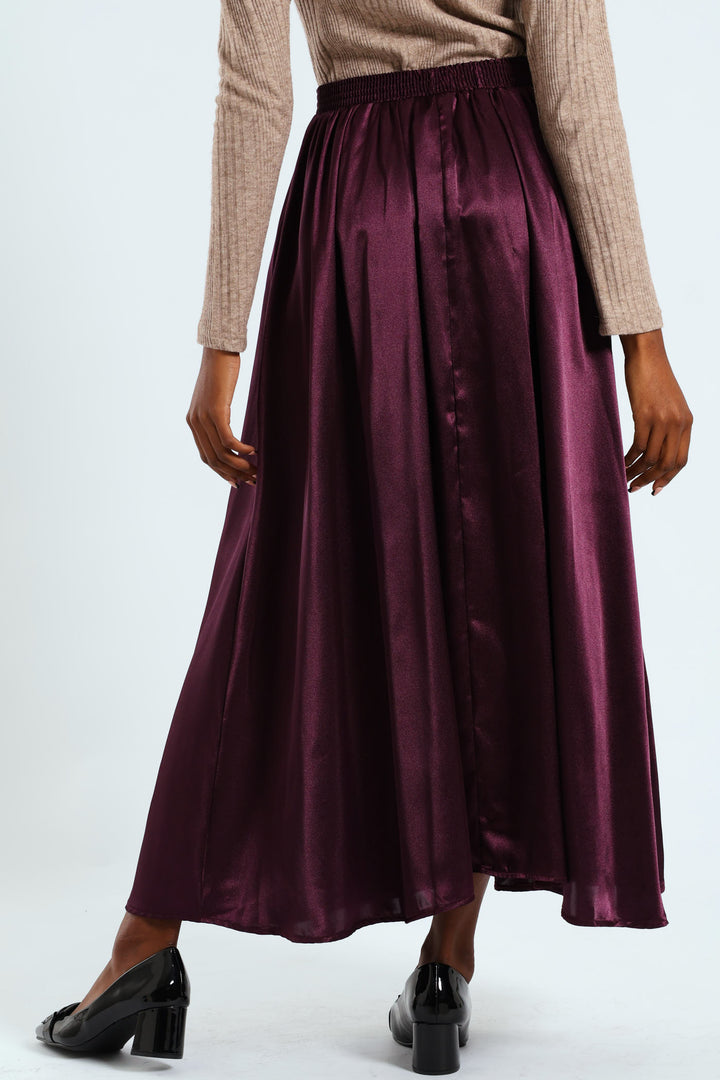 Pull-On Satin Twil Midaxi Skirt - Plum Noir
