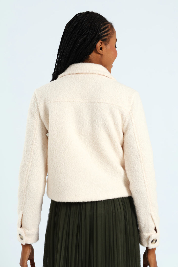 Button Through Boucle Trucker Jacket - Milk