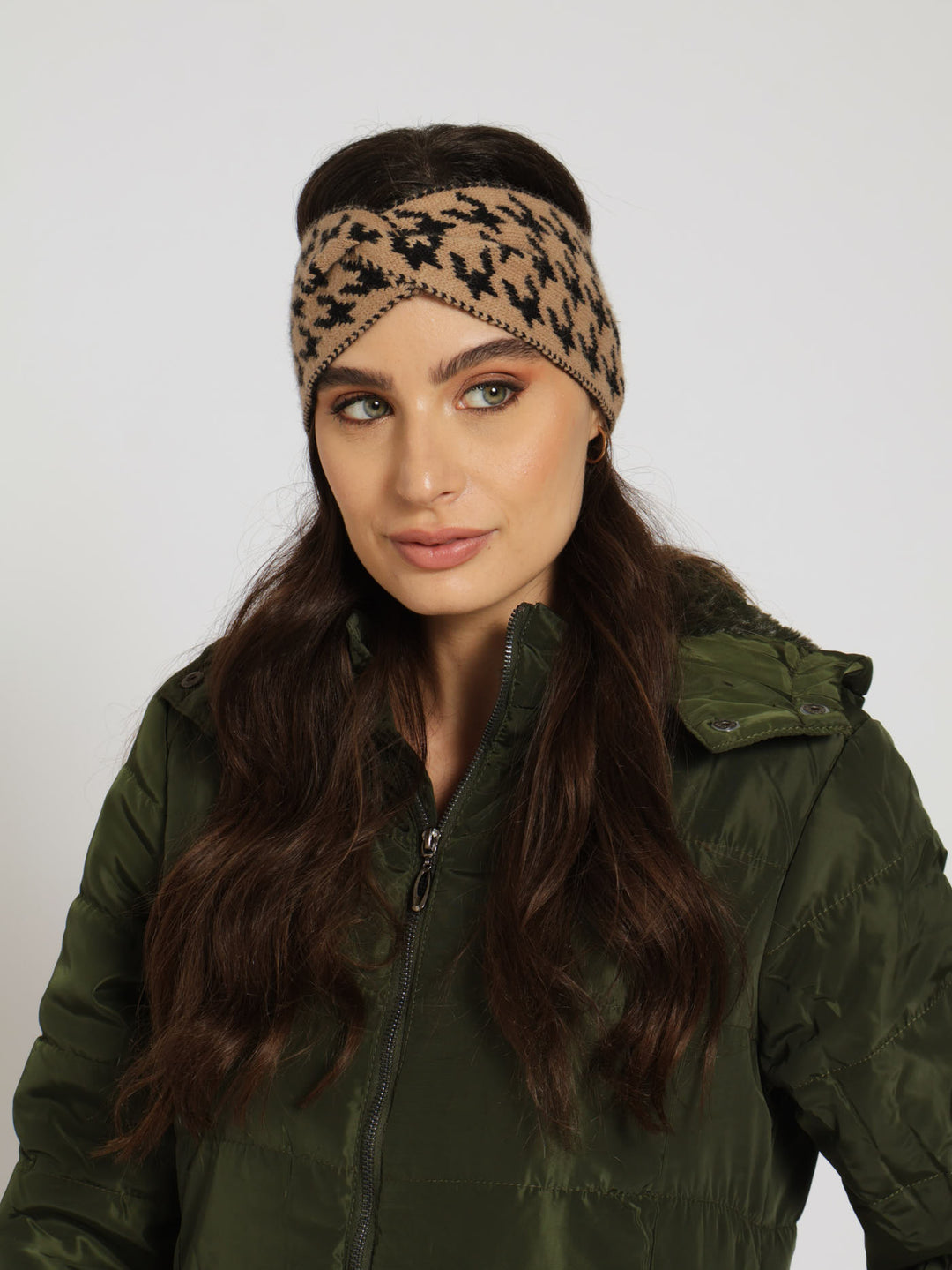 Houndstooth Twisted Headband - Caramel