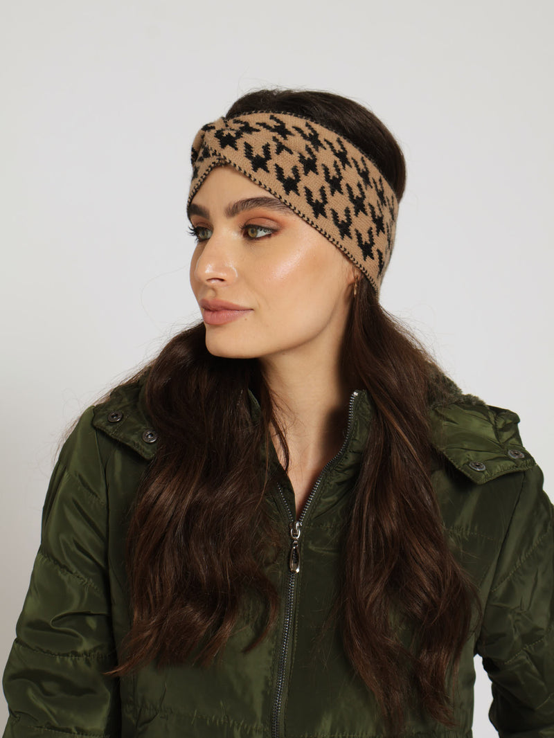 Houndstooth Twisted Headband - Caramel