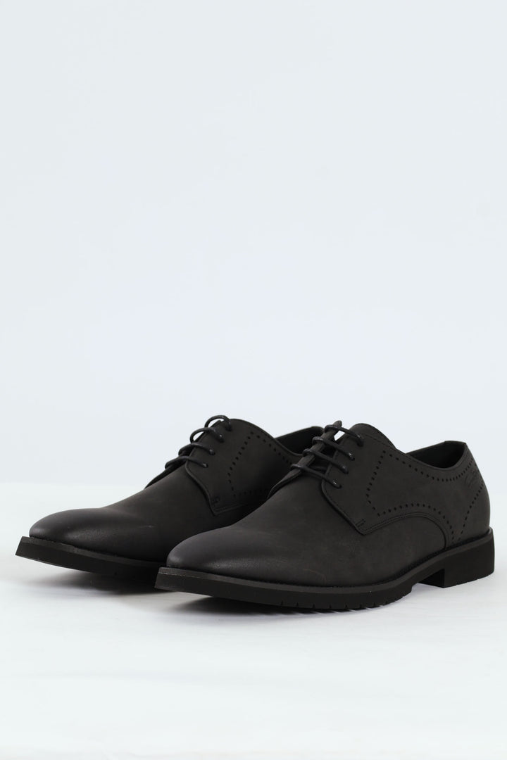 Punched Detail Smart Casual Derby Shoe - Black