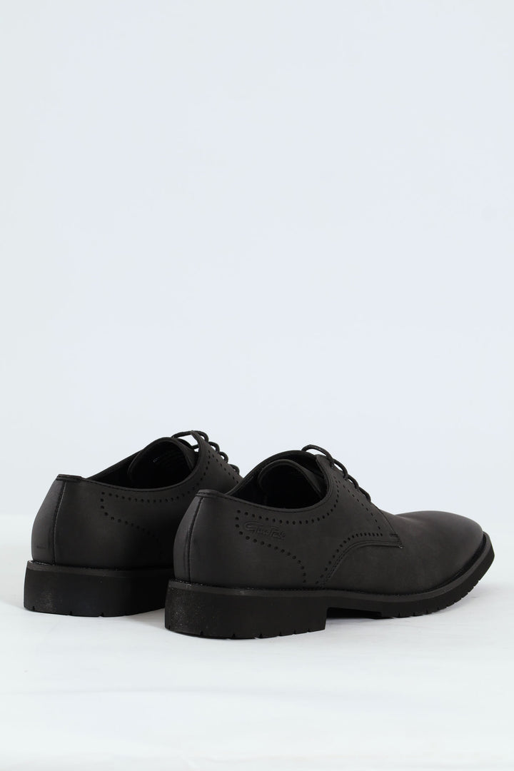 Punched Detail Smart Casual Derby Shoe - Black