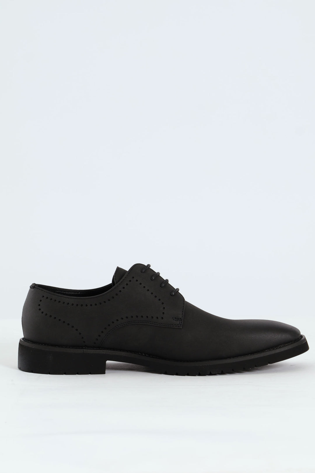 Punched Detail Smart Casual Derby Shoe - Black