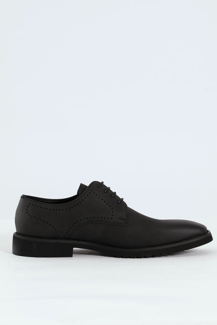 Punched Detail Smart Casual Derby Shoe - Black