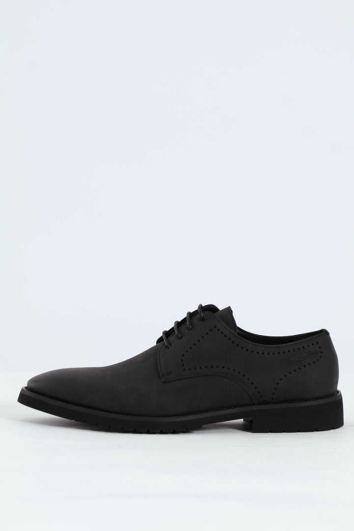 Punched Detail Smart Casual Derby Shoe - Black