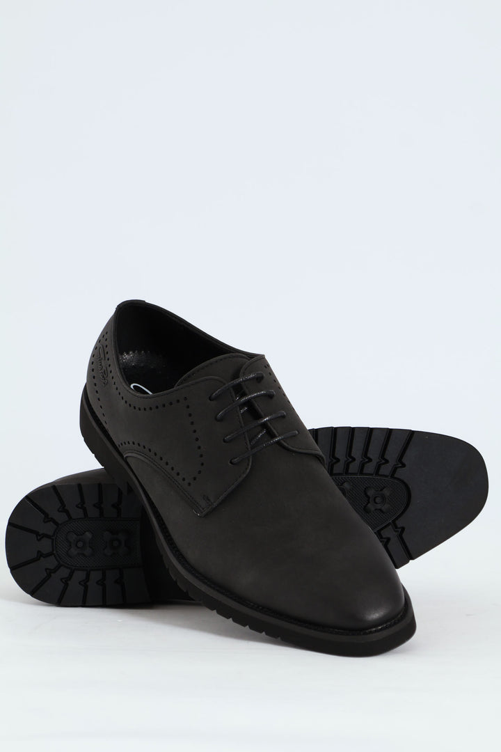 Punched Detail Smart Casual Derby Shoe - Black