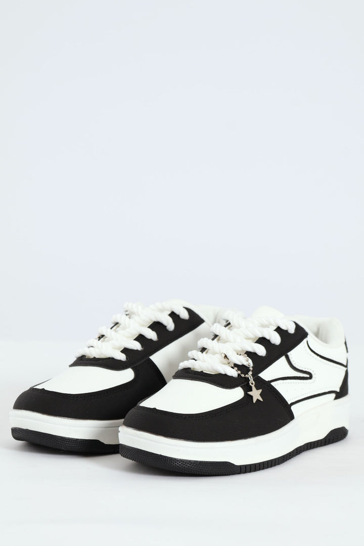 Girls Charm Court Sneaker - White/Black