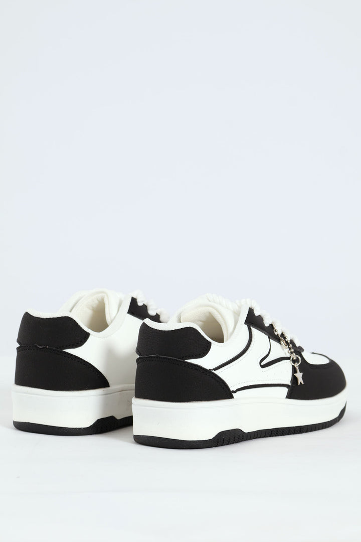 Girls Charm Court Sneaker - White/Black