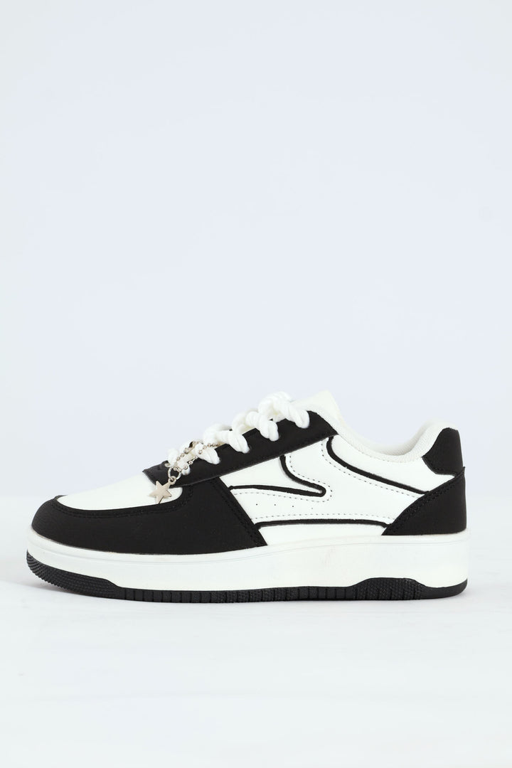 Girls Charm Court Sneaker - White/Black