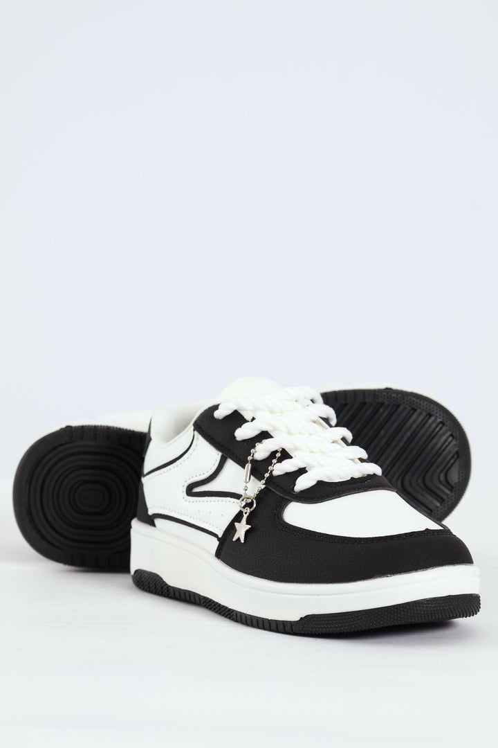 Girls Charm Court Sneaker - White/Black