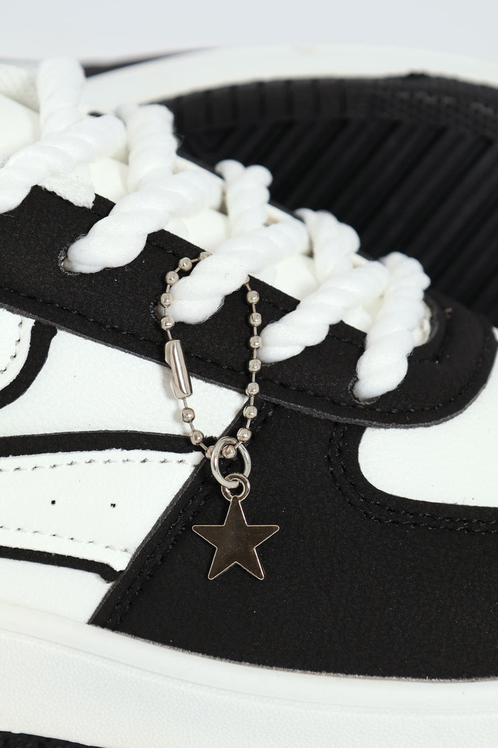Girls Charm Court Sneaker - White/Black