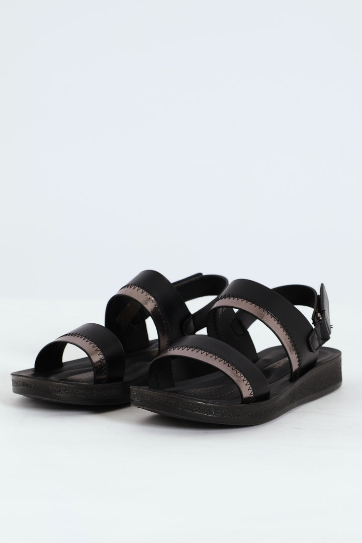 Double Strap Ankle Strap Sandal - Black