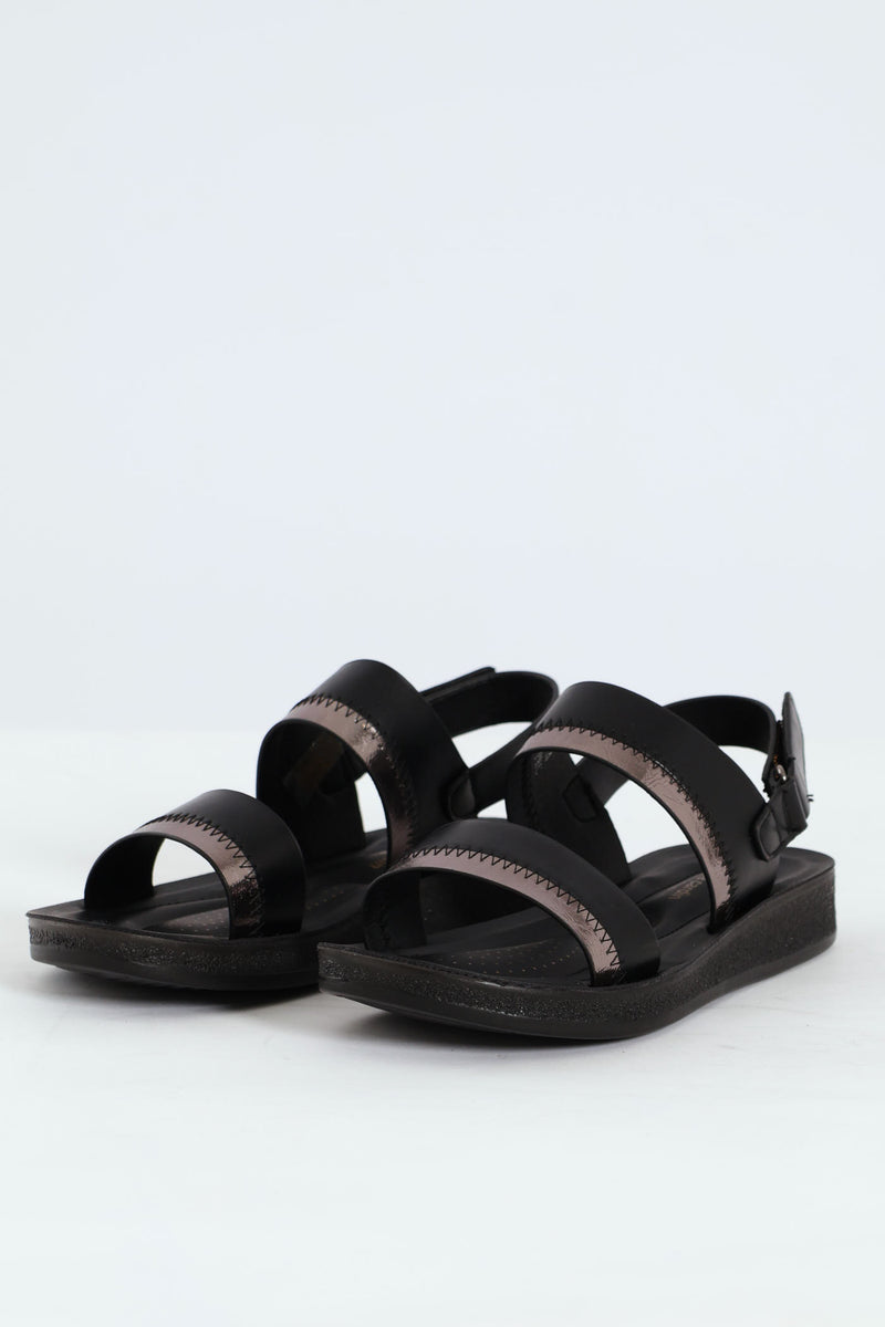 Double Strap Ankle Strap Sandal - Black