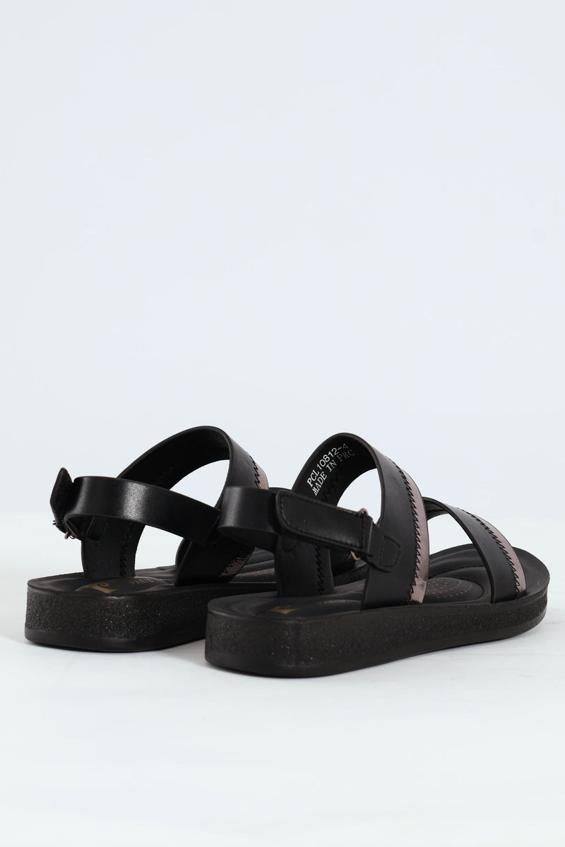 Double Strap Ankle Strap Sandal - Black