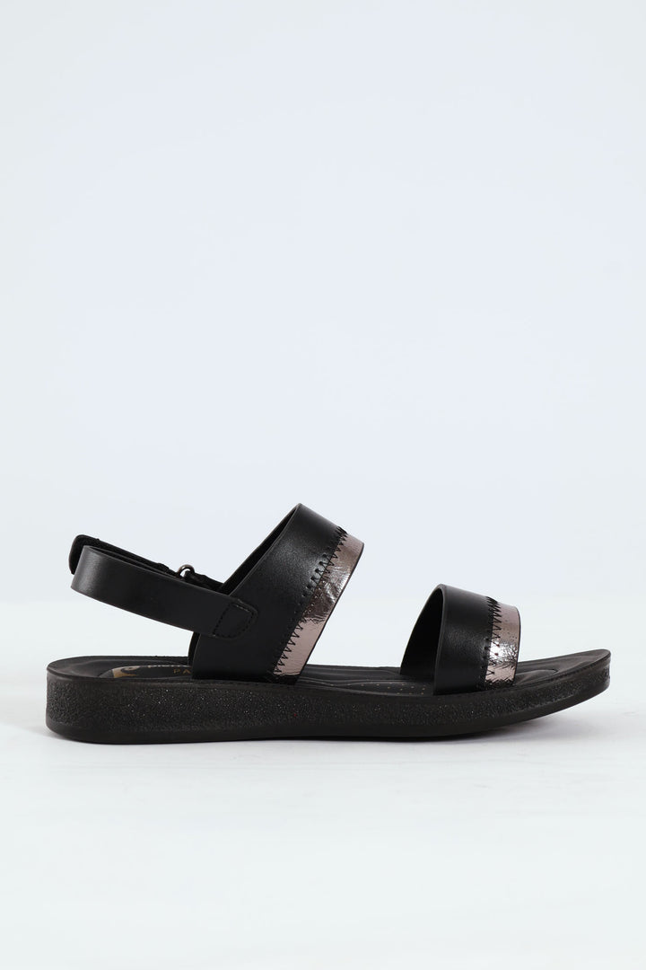 Double Strap Ankle Strap Sandal - Black